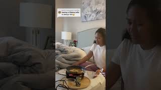 BREAKFAST in Bed for my husband literal 😆 sweet Filipina wife #filamcouple #couplecomedy