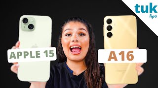 Galaxy A16 5G 5G vs iPhone 15 Qual é o melhor para COMPRAR? tem MUITA DIFERENÇA? comparativo