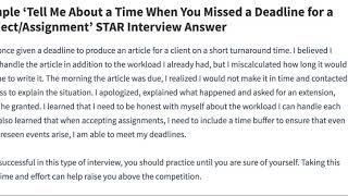 ‘Tell Me About a Time When You Missed a Deadline for a Project/Assignment’