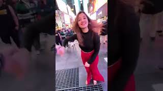 hot Indian girl | Backless dress times Square with her boyfriend on pre marriage honeymoon trip