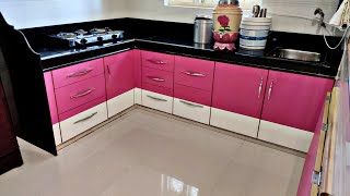 Light Pink & White Color Combination Kitchen Design || Folding Dining Table For Kitchen