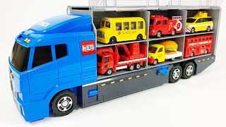 トミカ☆はたらくくるまのミニカーを開封してコンボイへ収納します｜Tomica minicars opening and put in the convoy!