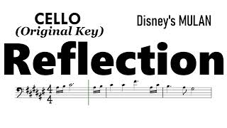 Reflection Cello  Original Key Sheet Music Backing Track Partitura Disney's Mulan