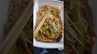 Celery, carrots and spam meats serve with rice noodles (米粉)。