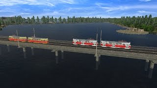 Trainz. Скоростной трамвай на мосту перед станцией Кольцевая