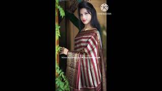 Pure Munga Crepe Silk Kanchi bordered Stripes style printed saree