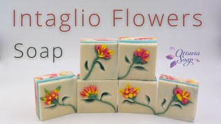 Intaglio-Piped Flowers soap   – soap making Tutorial – Subtitled