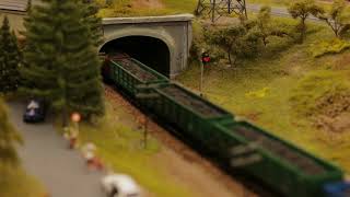 Close-up toy town train tunnel