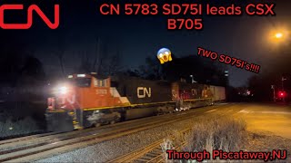 “RARE”(DOUBLE SD75I’s!) CN 5783 SD75I leads CSX B705 through Piscataway,NJ w/ a nice Sky Rail Bell!