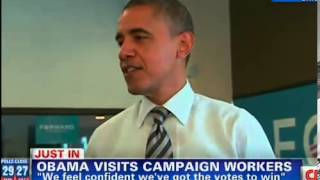 Obama visits campaign workers in Chicago "Thank you to the American People"