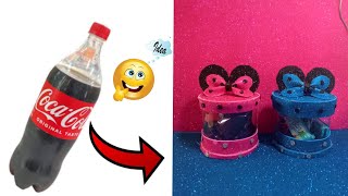 إعادة تدوير قارورة بلاستيك😍 اعمال يدويه إعادة تدوير قنينة كوكا كولا بورق فوم💙💖 Cola bottle recycling