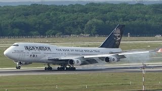 Iron Maiden "Ed Force One" Boeing 747-400 arrival at Düsseldorf Airport | Full HD