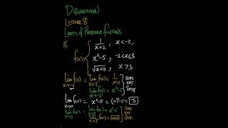 DIFFERENTIATION || Limits of Piecewise Functions | Lecture 8 | #calculus | #maths