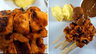 Chicken satay with peanut sauce and mashed potato | Chicken kebab recipe