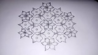 15x8 dots coconut rangoli || kobbari bondala rangoli || daily easy rangoli