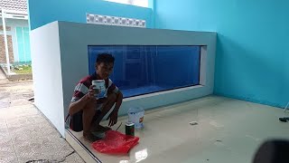 Proses pengecatan Kolam Kaca Menggunakan Cat kolam Propan dan glotex. Tank predator