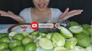 ASMR SOUR MANGO&GUAVA WITH SPICY SHRIP PASTE AND SALT!🤤