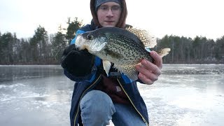 Pond Crappie Ice Fishing Mission - First Fish Of 2018