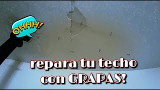 Reparar falso techo yeso escayola con grapas metalicas