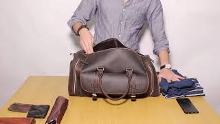 Men's Genuine Leather Travel Duffel Bag 22 inch with Shoe Pocket