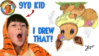 9yo Autistic Savant Draws UPSIDE DOWN - Crown Eevee | Pokemon