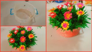 أعمال يدوية إعادة تدوير علبة بلاستيك إلى صنع مزهرية ورد 😍 Flower Pot Making ideas