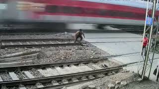 Man almost Hit by Train | Railway Crossing Dangerous Bicker Accident | Mumbai Railway Accident