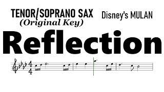 Reflection Tenor Soprano Sax  Original Key Sheet Music Backing Track Partitura Disney's Mulan