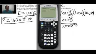 Radiation Flux, Intensity, Power, Pressure, Example Calculation