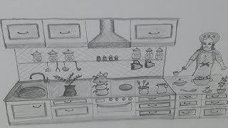 Mutfak Çizim - Temel Karakalem Mutfak - İç Mekan | Kitchen Drawing