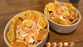 CEVICHE DE CAMARÓN 🍤🥭🥠🧅🍋‍🟩🌶️ ACOMPÁÑADO CON TOSTONES - HECHO PARA MI Y MI ESPOSA 👍🏼⭐️⭐️⭐️⭐️⭐️