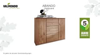 VALMONDO Abando Highboard aus Massivholz mit Türen und Schubladen