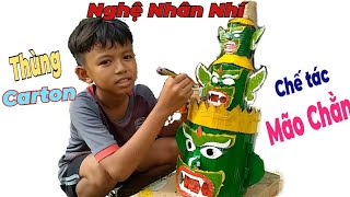 Nghệ Nhân Nhí Chế Tác Mão Chằn Bằng Carton Siêu Đẹp | Boy Khmer Trà Vinh