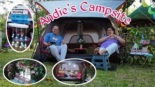 Andie's Campsite - We glammed up our tent. Big thanks to Mommy Zeny for the decorations.