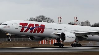 TAM Airlines Boeing 777-300ER landing and taxiing at Frankfurt Airport