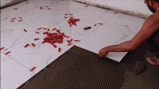 Floor Tile Fixing Mathod | How To Floor Tile Fitting Process | Bedroom Tile Lagane Ka Tareeka