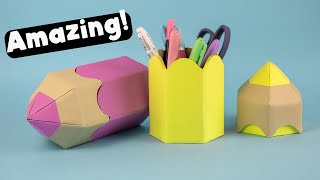 How to make a pencil holder with cardboard 📝office organizer ♻Decoration Cute school supplies