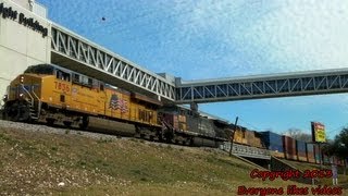 UP 7836 detour stack train on the TRE at Dallas, Tx. 02/08/2013 ©