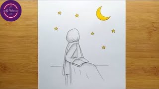 How to draw a girl with Moon for beginners || Pencil sketch || Art Video