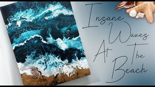 Insane water waves at the beach acrylic pouring