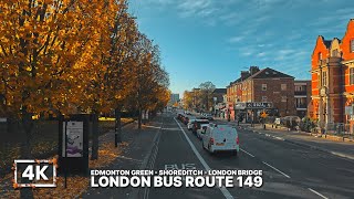 London Bus Ride from North London to London Bridge, upper Deck POV on Bus 149 through City of London