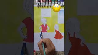 Easy and cute drawing of two sister#shorts#youtubeshorts# 👭👭👭