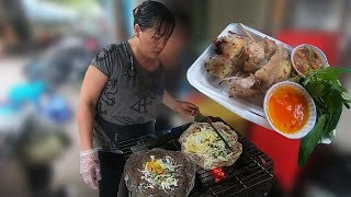 Chị gái Phan Rang nướng bánh tráng mắm ruốc ăn là ghiền