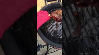 Reverse sear tomahawk ribeye on the Kamado Joe