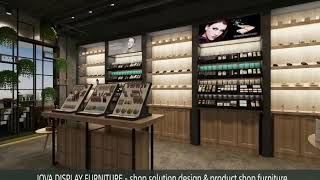 beauty store design, cosmetics display racks and shelves