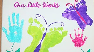 Baby footprint drawing |Baby foot print with paint on canvas | baby footprint and hand print art