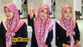 TUTORIAL CARA MEMAKAI HIJAB SEGI EMPAT SQUARE MOTIF DENGAN RING