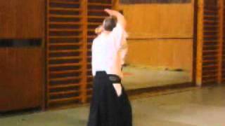 Aikido - aikijo, jo (staff) against ken (sword) exercise 3 of 3, by Stefan Stenudd in 2003