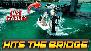 BOAT LOSES POWER AT HAULOVER AND GETS WAKED INTO THE BRIDGE BY A YACHT! | WAVY BOATS