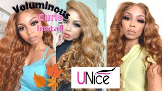 PERFECT BEGINNER FRIENDLY COLORED WIG + EASY INSTALL | CURLS | UNICE HAIR AUBURN BROWN LOOSE WAVE